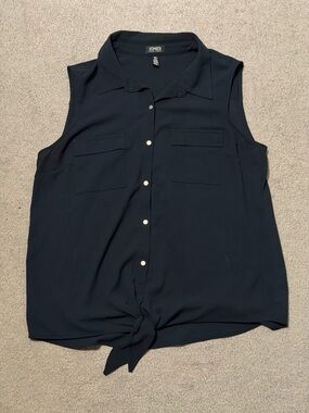 Jones New York Sleeveless Tie-Front Blouse - Navy - L